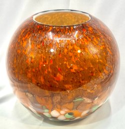 Contemporary Cased Art Glass Copper Rose Bowl.