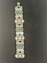 Sterling And Green Jade Bracelet