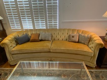 2 Cushion Tufted Back Gold Velvet Sofa By Ethan Allen