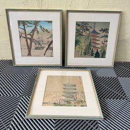 Set Of 3 Japanese Wood Block Prints - Tokuriki Tomikichiro - Part Of 15 Views Of Kyoto