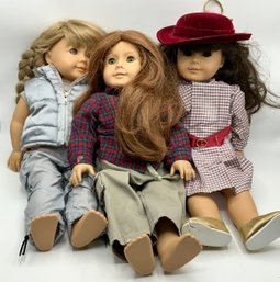 3 American Girl Dolls & Handcrafted Cradle By Wiley Swain  ~ Samantha, Rebecca & ?