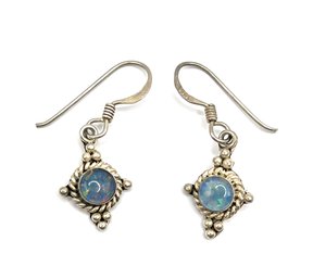 Vintage Sterling Silver Blue Moonstone Style Dangle Earrings