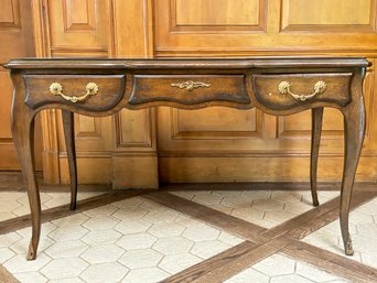 A Vintage Leather Clad Louis XV Writing Desk With Custom Glass Top By Auffray & Co