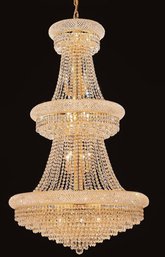 A Tremendous Regency Lighting Primo Collection Cut Crystal Gold Finish Chandelier - Entry