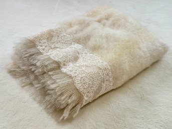 A Fine Wool Throw Blanket With Lace Trim