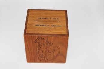 Vintage Wood  Coin Bank Monkey See Monkey Dough