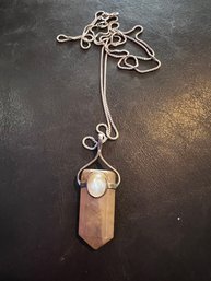 Bezel Quartz Crystal Pendant Necklace With Sterling Box Chain