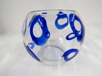 Clear Glass Vessel With Blue Circles