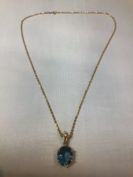 14K Yellow Gold Blue Topaz And Diamond Pendant Necklace  BEAUTIFUL ! #35