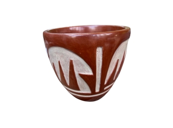 Fantastic Fired Red Clay Vase With Indigenous Tribal Pattern