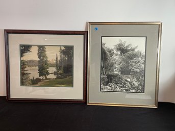 TWO VINTAGE PHOTOGRAPHS, ONE OF NEGRIL, JAMAICA SIGNED MERRITT E BROWN AND ONE OF A MOUNTAIN LANDSCAPE