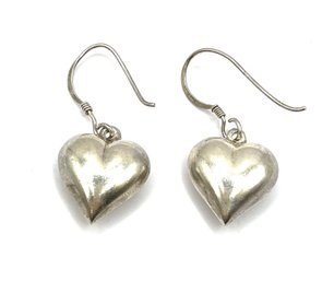 Vintage Sterling Silver Puffy Heart Shaped Earrings