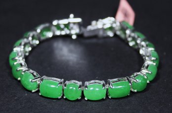 Fine Sterling Silver Contemporary Jade Jadeite Link Bracelet