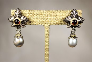 Barbara Bixby Sterling Silver 18K Gold Pearl Pierced Earrings