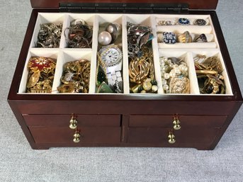 Grandmas Box Of Estate Jewelry - Unsorted - Sold AS - IS AS FOUND - Jewelry Box Itself Is Very Nice - WOW !