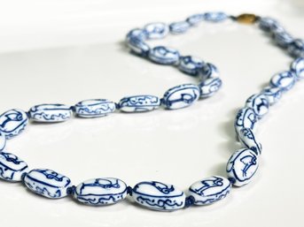 A Vintage Chinese Porcelain Crane Necklace