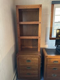 Oak Campaign Style Bookcase With File Drawers