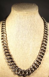 FINE STERLING SILVER WIDE DOUBLE CURB LINK NECKLACE 19' LONG