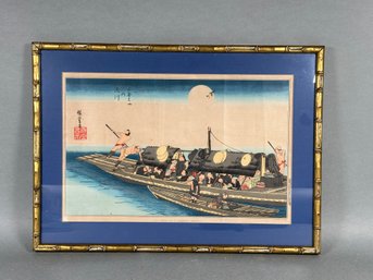 Vintage Perry Expedition Boats Rowers 1856 Lithograph Print