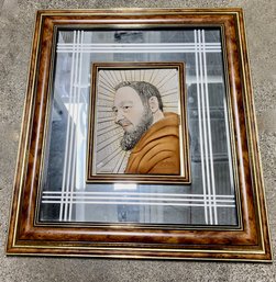 Vintage Creazioni Artistiche Mirror With Plaque Of Padre Pio