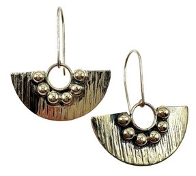 Vintage Sterling Silver Hammered Fan Earrings With Six Ball Accents