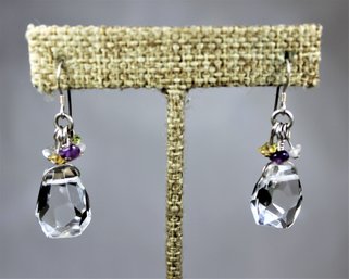 Fine Rock Crystal Sterling Silver And Gemstone Pierced Earrings