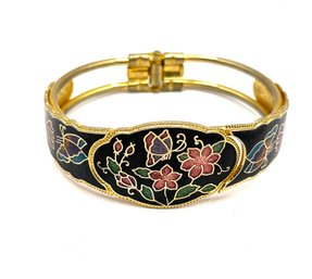 Beautiful Vintage Cloisonne Floral Hinged Bracelet