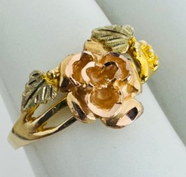 14K GOLD DIAMOND CUT TRI COLOR ROSE RING