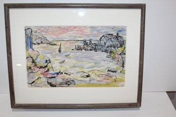 Original Watercolor - Waterfront Scene Signed RR Grell - Not Shippable