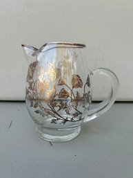 Vintage Silver City Glass Company Pitcher With Silver Floral Poppy Overlay