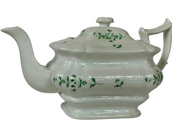 Vintage Porcelain Teapot With Hand Painted Greenery