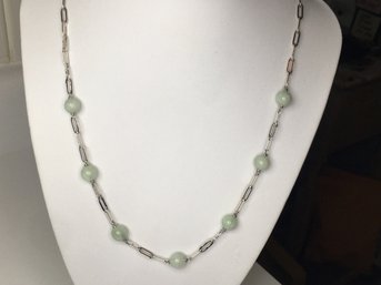 Fantastic Sterling Silver / 925 Necklace With Jade Beads - Very Nice Piece - Brand New Never Worn - NICE !
