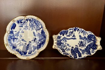 Two Royal Crown Derby Blue Mikado Small Dishes