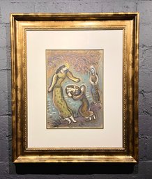 Vintage Marc Chagall Color Lithograph Titled Pharoahs Daughter And Moses With COA