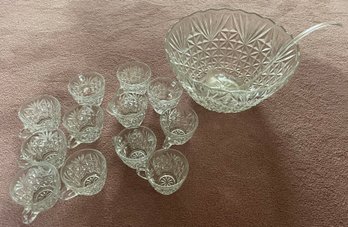 Cut Glass Punch Bowl With Twelve Cups