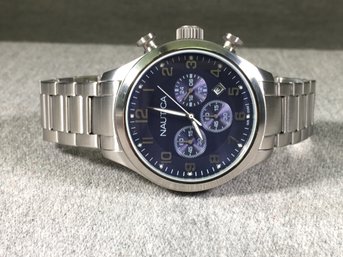 Amazing Brand New NAUTICA Chronograph Watch - $179 Retail Price - All Stainless Steel - Slate Blue Dial