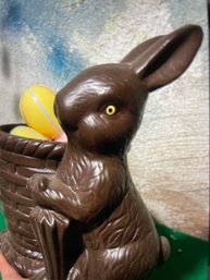1970s Ceramic Chocolate Bunny & Basket Planter