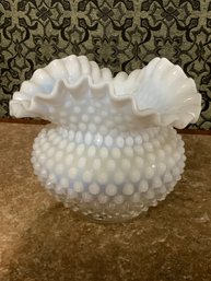 Fenton Opalescent Milk Glass Hobnail Ruffled Vase/Bowl