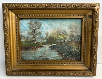 Vintage Framed Acrylic Brookside Landscape Painting