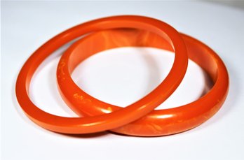 Vintage Orange Bakelite Plastic Bangle Bracelets