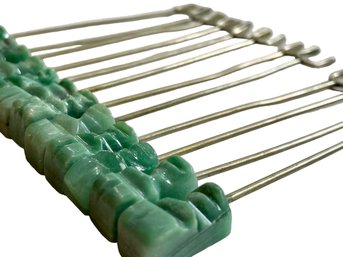 Set Of 12 Vintage Green Stone Tiki Head Hors Doeuvre / Cocktail Forks