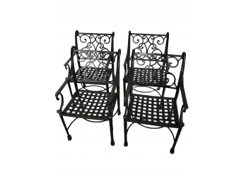 Set Of 8 Professionally Refinished Black Cast Aluminum Patio Chairs