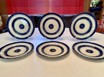 Set Of Six Antique Flow Blue Luncheon Plates