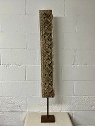 Carved Rustic Wood Or Drift Wood Carving Mounted On Iron Stand 48.5' Tall