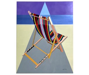 A Large Vintage Acrylic On Canvas, 'Beach Chair At Dusk,' Joan Luby (American, 1934-2015)