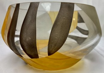 Cut And Colored Art Glass Bowl, Unsigned
