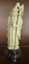 Antique/Vintage Chinese Hand Carved Soapstone God Of Longevity 6' Stone Base