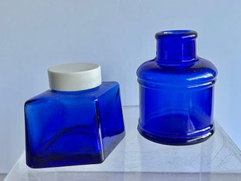 Lot Of 2 Vtg Cobalt  Blue Glass Ink/inkwell Bottles