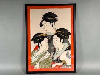 Vintage Furoshiki Ukiyoe Three Beauties Of The Present Day Kitagawa Utamaro Framed Print