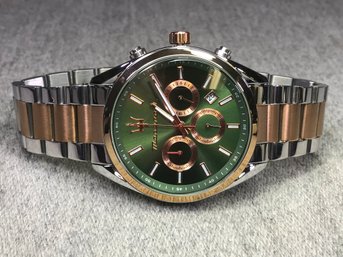 Amazing Brand New MASERATI Mens Chronograph Watch - Green Dial / Rose Gold / Stainless Steel - SUPER NICE !